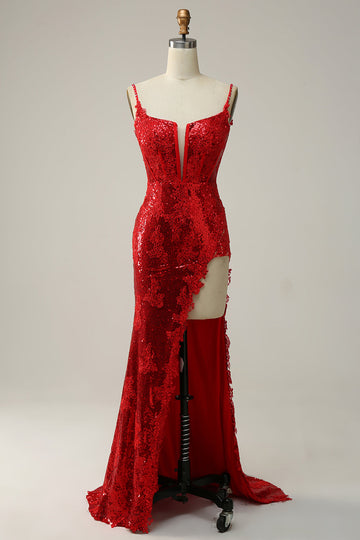 Tirantes de Espagueti Rojo Vestido de Fiesta